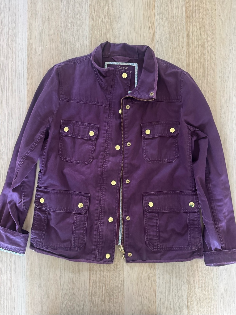 J.Crew Relaxed Boyfriend Field Jacket Purple Utility Cargo Military 100% cotton